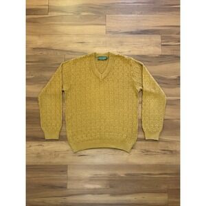 Amino Dino Textured Knit V-Neck Sweater LS Mustard Yellow Men's Size Large L